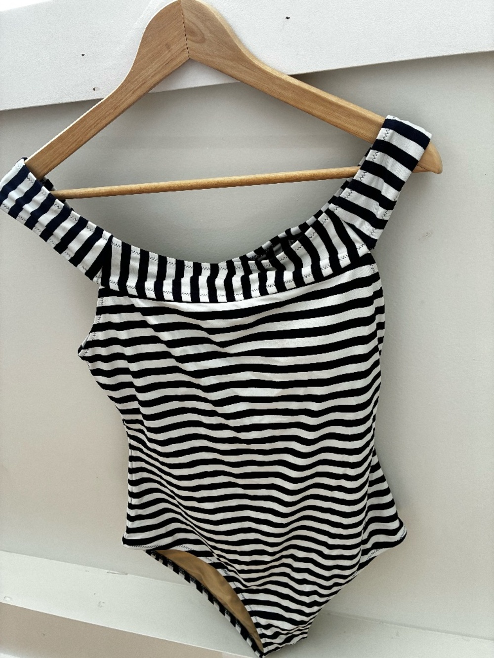 Navy and White striped swimsuit (L)